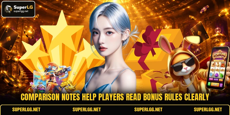 Comparison notes help players read bonus rules clearly Comparison notes help players read bonus rules clearly
